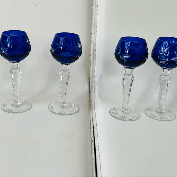Vintage cobalt blue cut drinking glasses of 6 - Picture 1 of 13